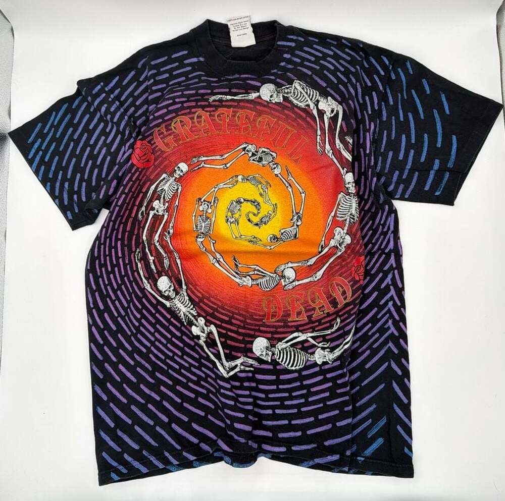 Vintage 1992 Grateful Dead Spiral Skeletons T-Shirt Wild Oats Size L